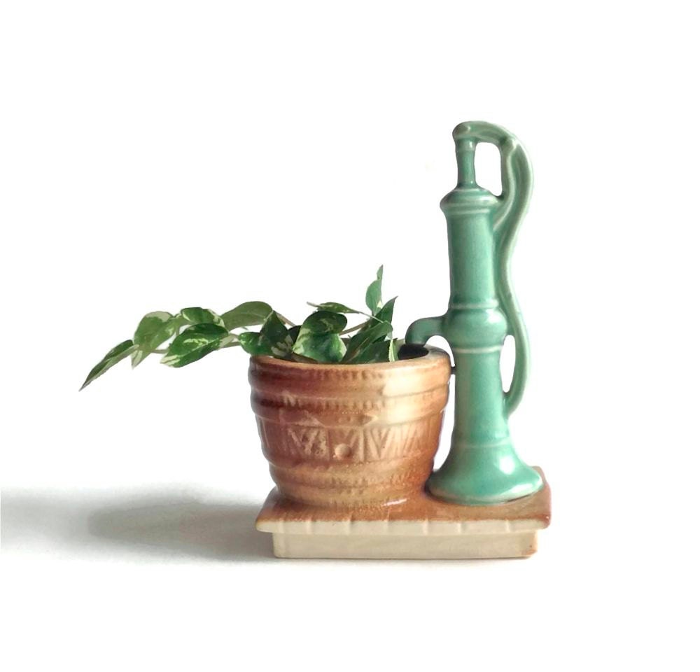 Old-Fashioned+Hand+Water+Pump Vintage Pottery Planter Old Fashioned Hand by DairyFarmAntiques