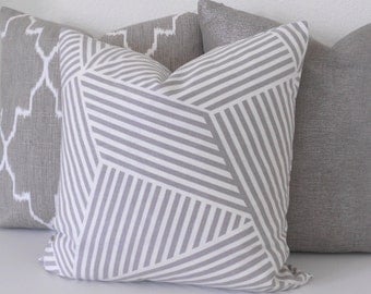 Nate Berkus gray and white modern geometric striped decorative pillow cover