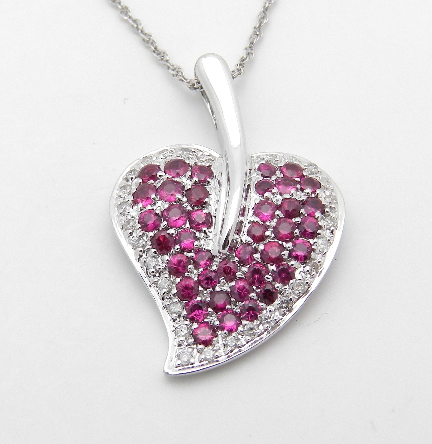 1.30 ct Diamond and Red Ruby Heart Pendant Necklace by GalaxyGems