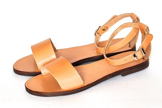 Leather Sandals  Greek Handmade women sandals with front strap and ...