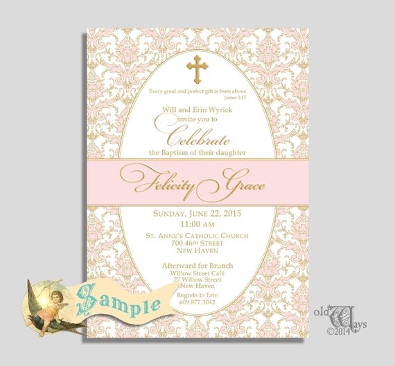 Formal Baptism Invitations for a Baby Girl by OldWaysFussNFeathers