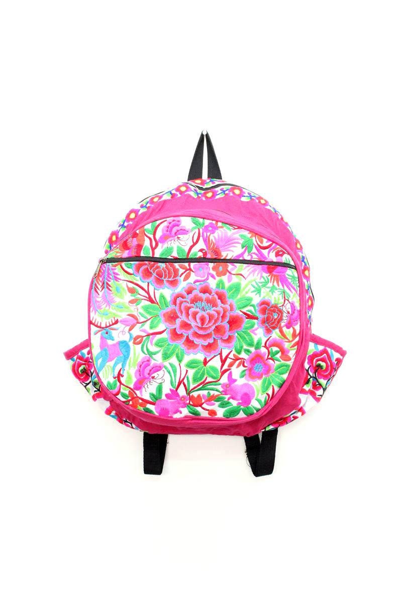 Pink Flowers Backpack Book Bag Handmade HMONG by ThaiHandbags