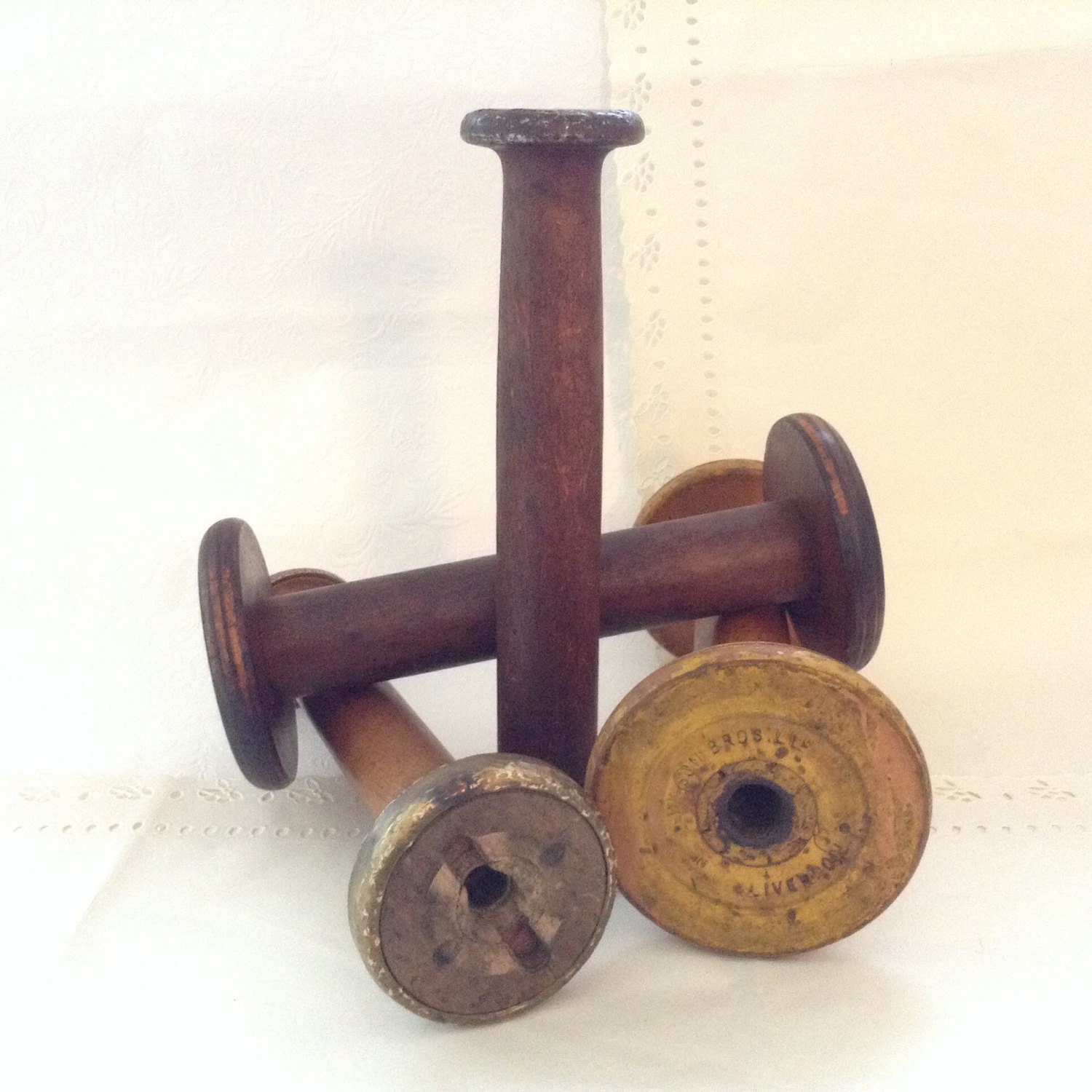 Vintage Industrial Spools textile bobbins large by TheWhatNaught