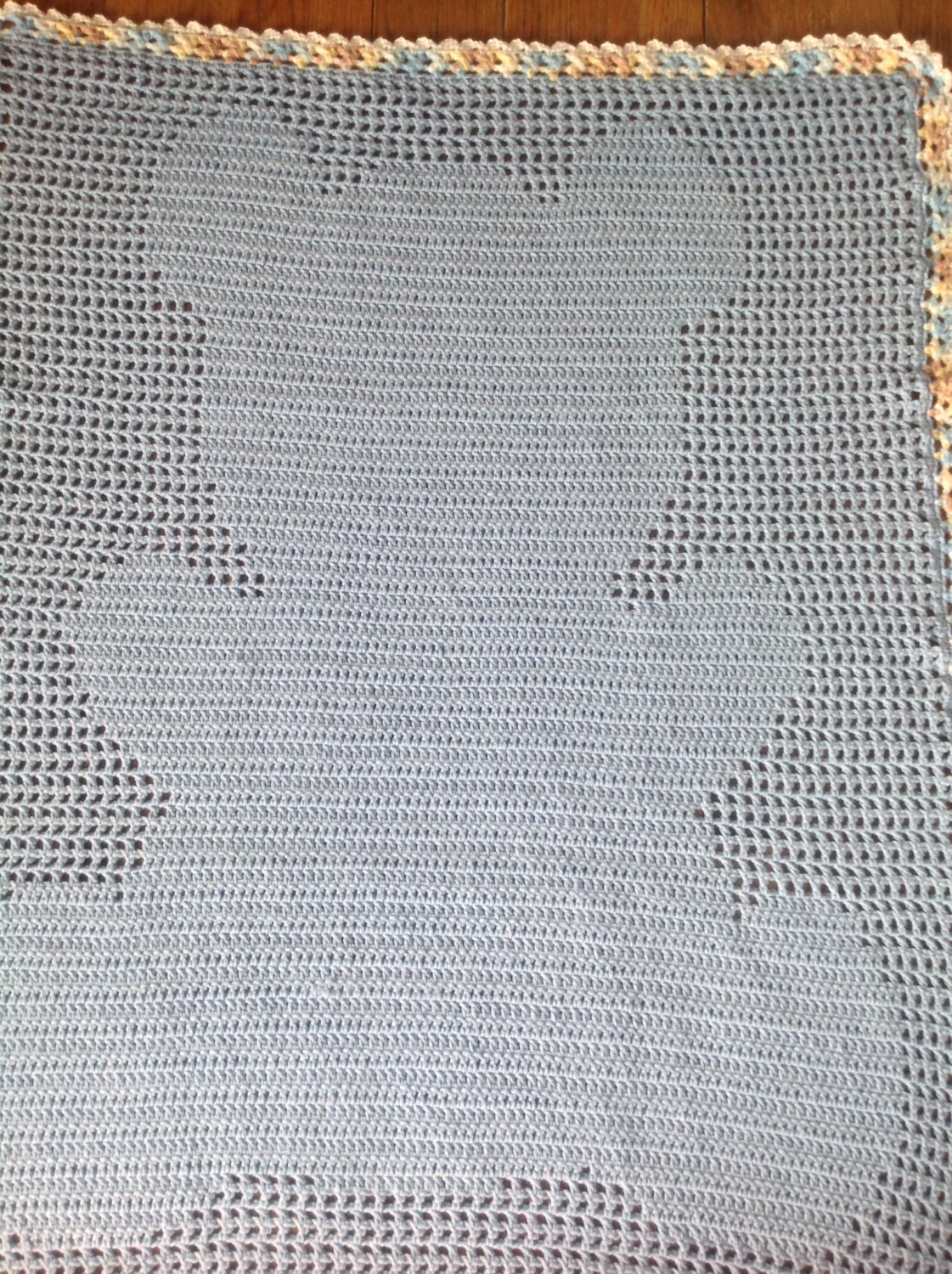 Teddy Bear Filet Crochet Baby Gift Blanket By Lunascorner On Etsy