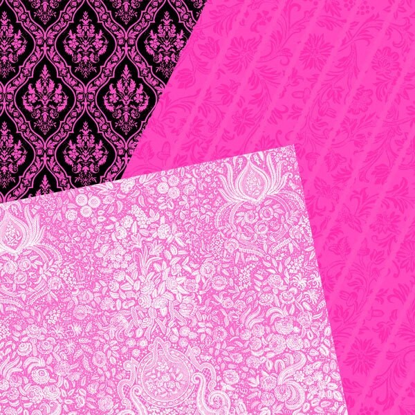 Hot Pink Damask Digital Paper Hot Pink and Black Digital
