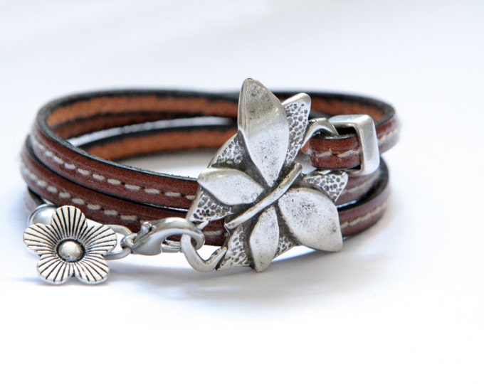 ŵomen butterfly leather wrap bracelet - fashion triple wrap leather bracelet with color choices uno the 50 style