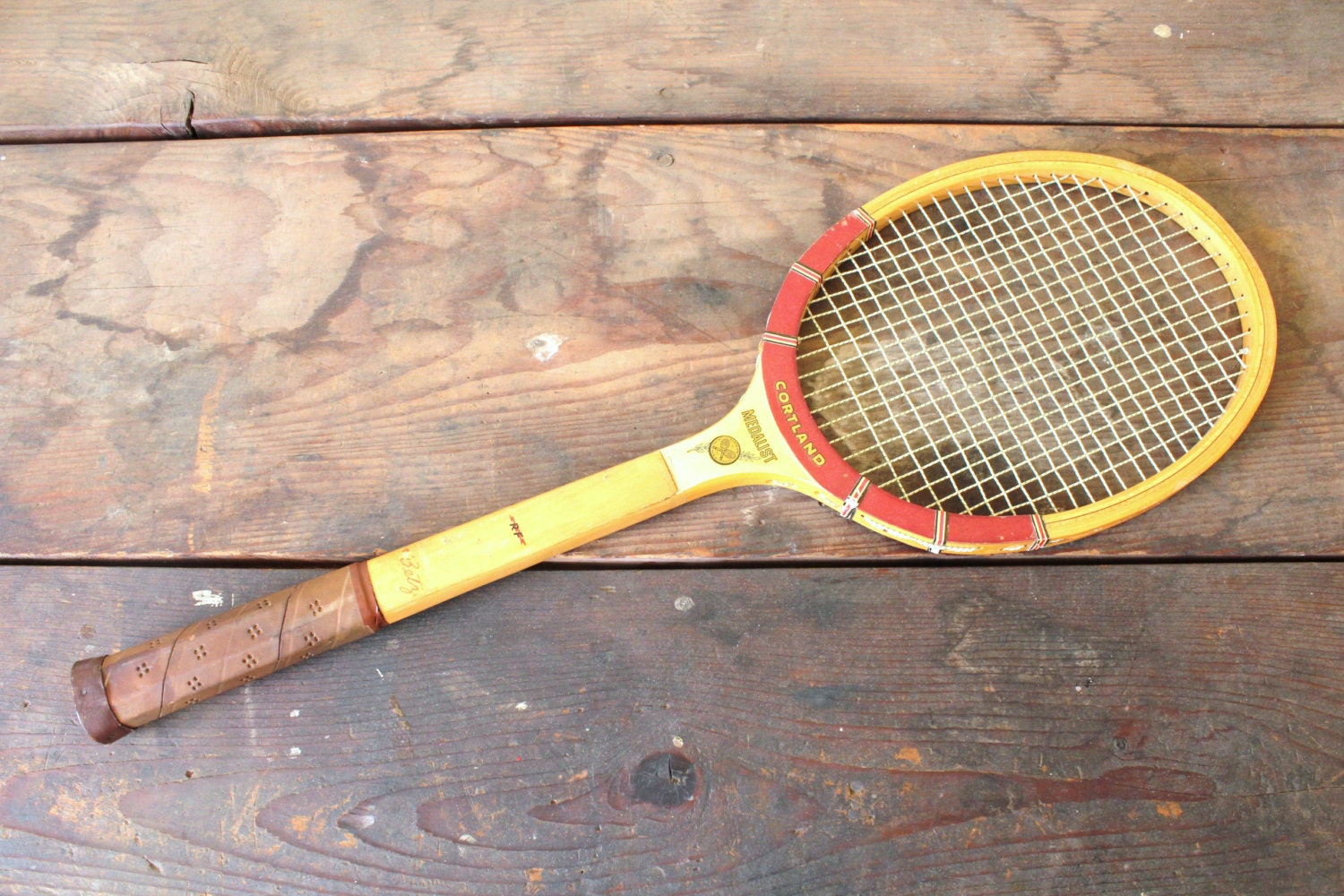 Vintage Wooden Tennis Racket Sports Wall Hanging by