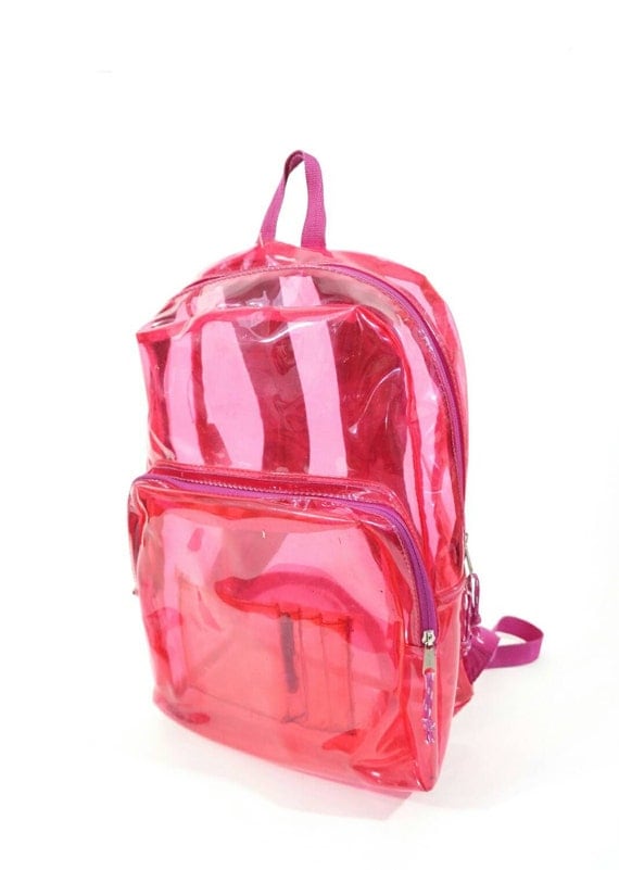 Bright Pink 90s Clear Plastic PVC Backpack Full Size by ACTUALTEEN