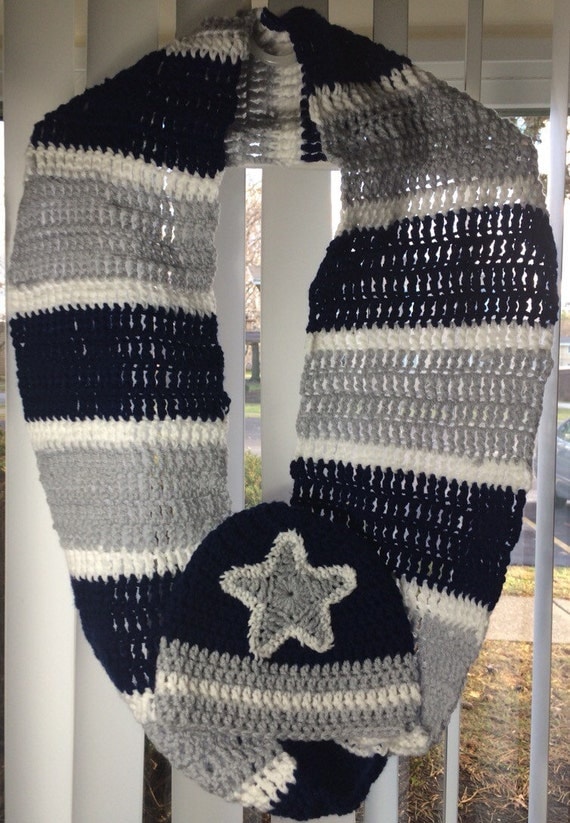 Crochet Dallas Cowboys Infinity Scarf Beanie Set by KARDsandGifts