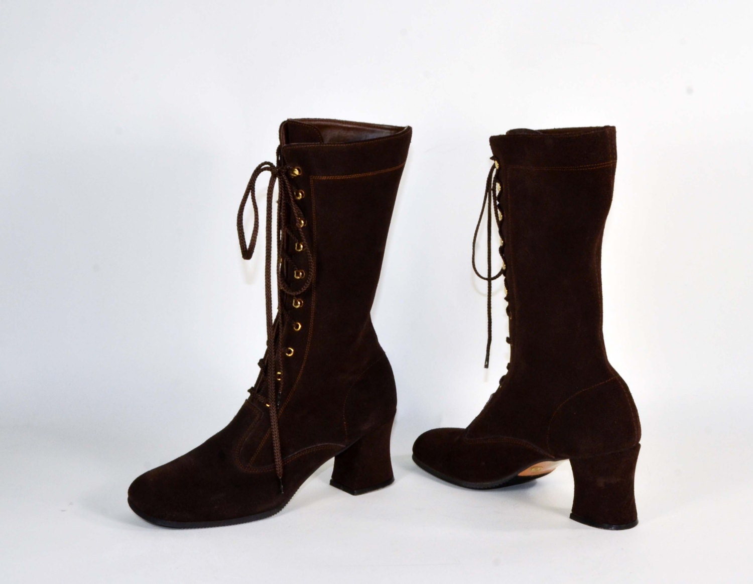 Vintage 70s Brown Suede Lace Up Granny Boots/ Mod Hippie Boho