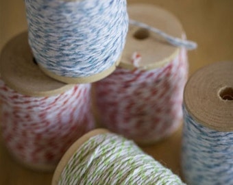 25 yards Colored Bakers Twine on a Wood Spool - Choose blue, green or orange cotton twine
