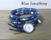 Something Blue Handmade Japanese Powerstone Leather Wrap Layer Bracelet by Off on a Whim: blues, whites and frost