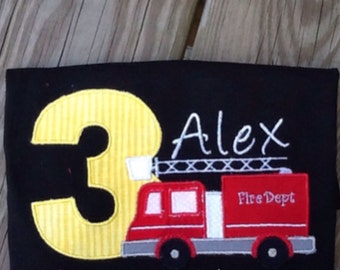 Personalized Embroidered/Appliquéd Firetruck Birthday Shirt