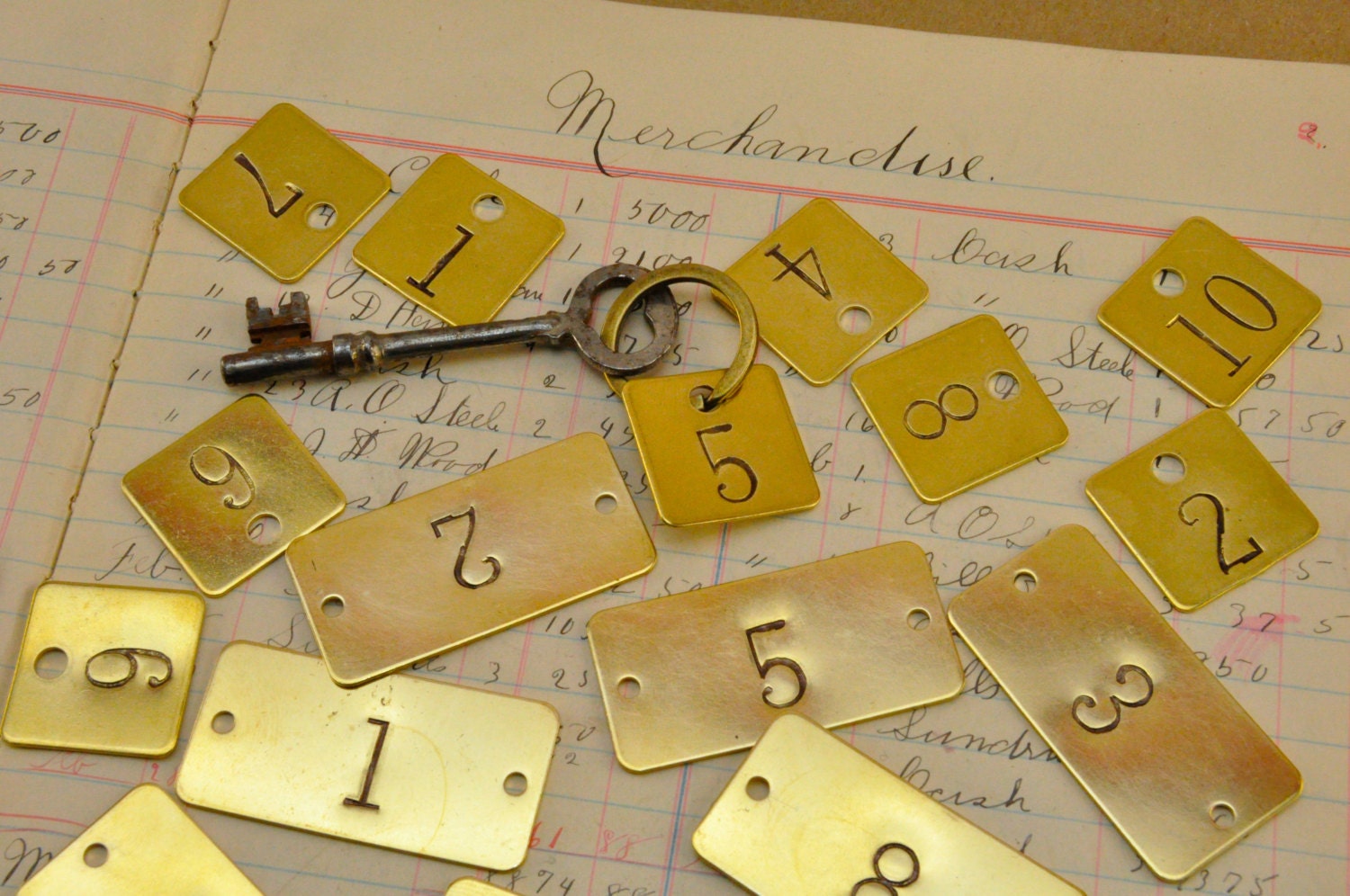 Hotel room number and key brass tags set Custom by aVintageParcel