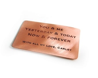 Personalized Quote Wallet Insert - Purse Insert - Custom Wallet Insert - Copper Wallet Insert - Silver Wallet Insert - Brass Wallet Insert