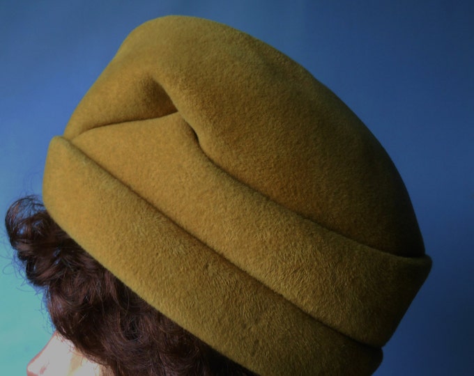 Mustard 1940s turban hat felt with rhinestone attached embellishment