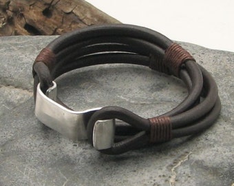 EXPRESS SHIPPING Men's leather bracelet.Brown leather men's leather bracelet withhand made metal aluminium clasp.Gift for him.Gift for men