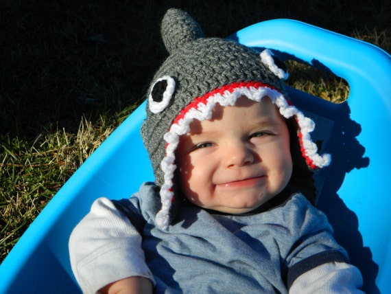 Crocheted Chompy Jaws Shark Hat in Baby Infant by MiniToppers