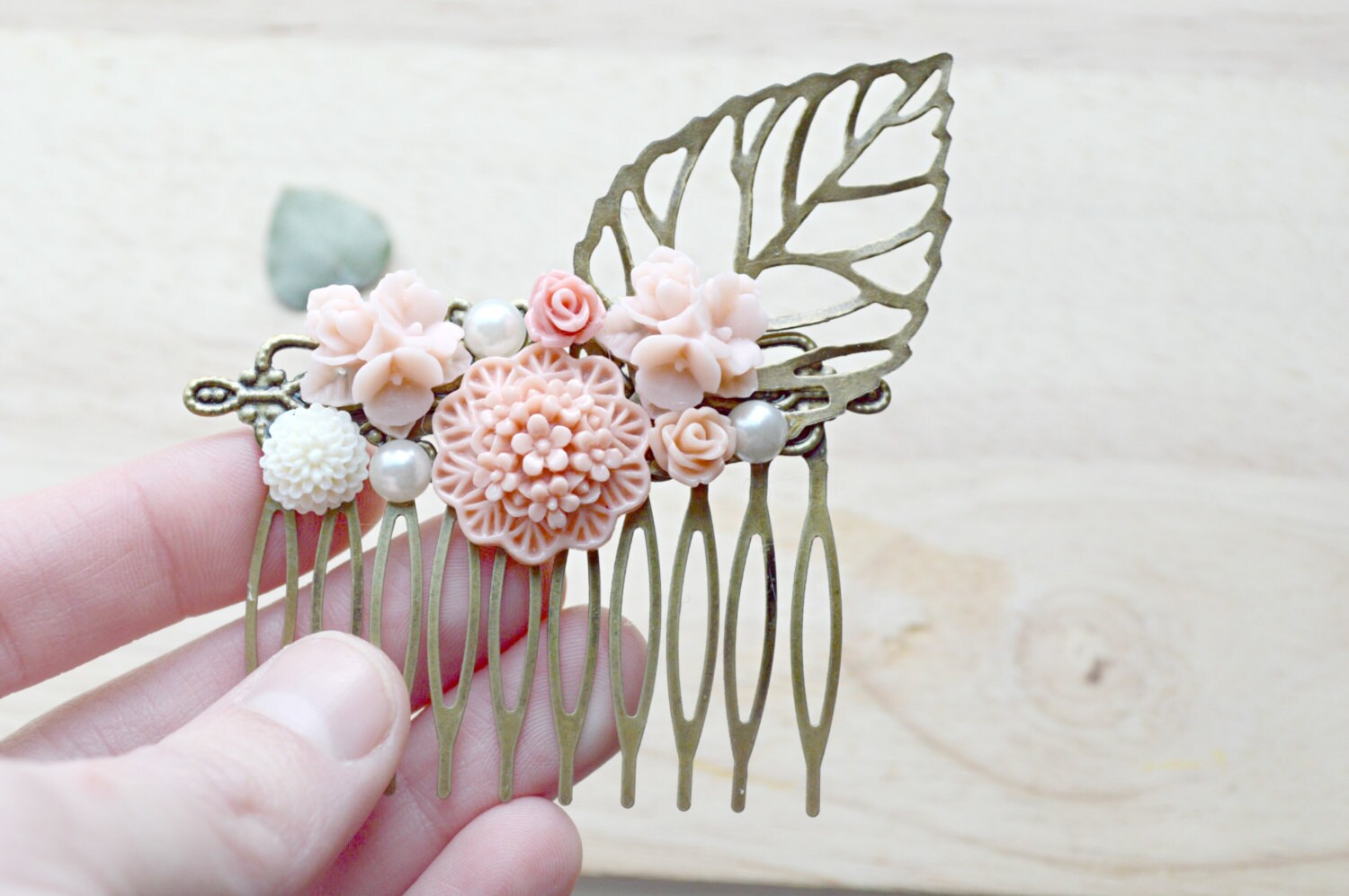 Pink Rose Flower Hair Comb Vintage Style Hair Comb Wedding