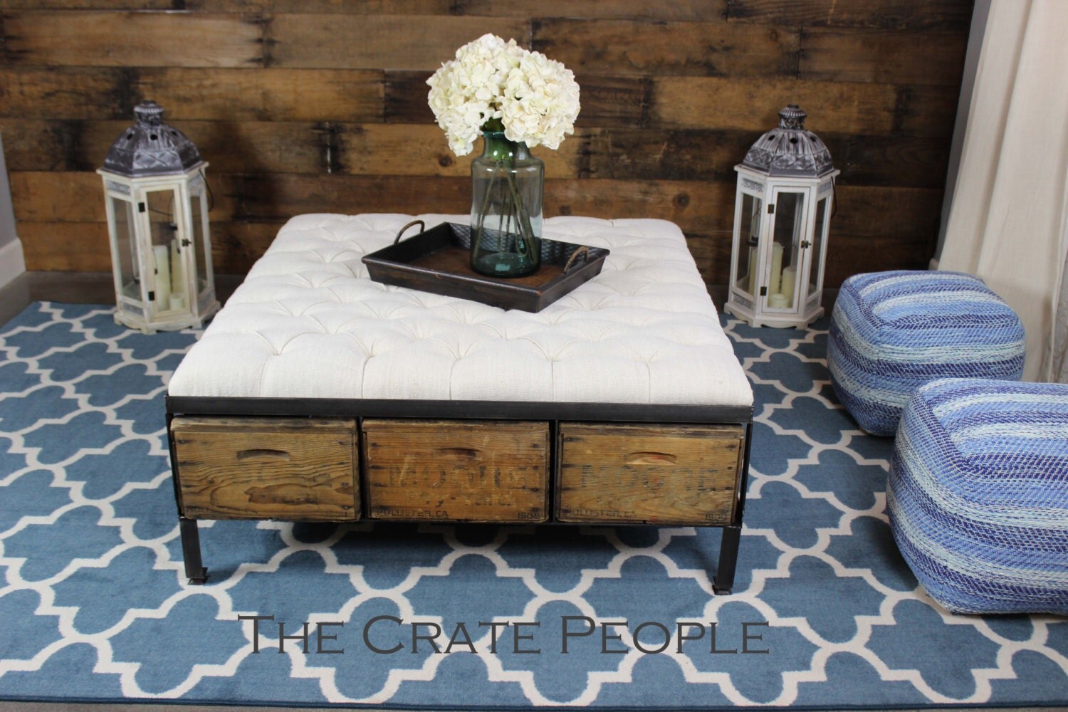 The 48 Tufted Ottoman Vintage Wood Crates Vintage Grain