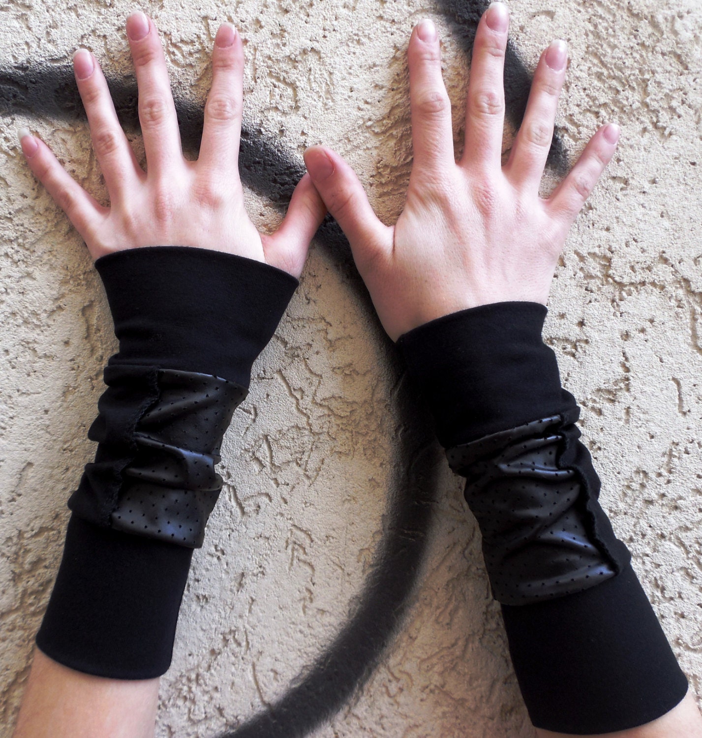 Arm Warmers Leather Faux Gloves Festival Accessories Black