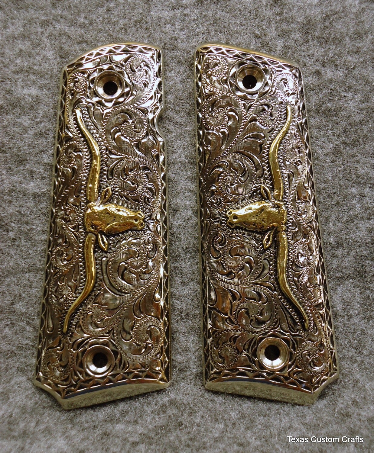 In Stock Hand Engraved 1911 Pistol Grips With Western Floral 9160