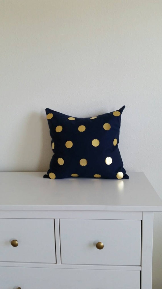 Gold Sequin Polka Dot Accent Pillow Cover 20x20 Gold Navy