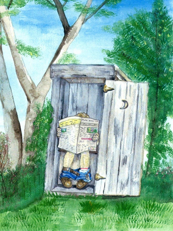 Outhouse Watercolor Print Bathroom Art Occupied Outdoor