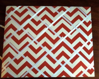 16x20 French Memo Board - Red and White Chevron with White Ribbon - Unframed