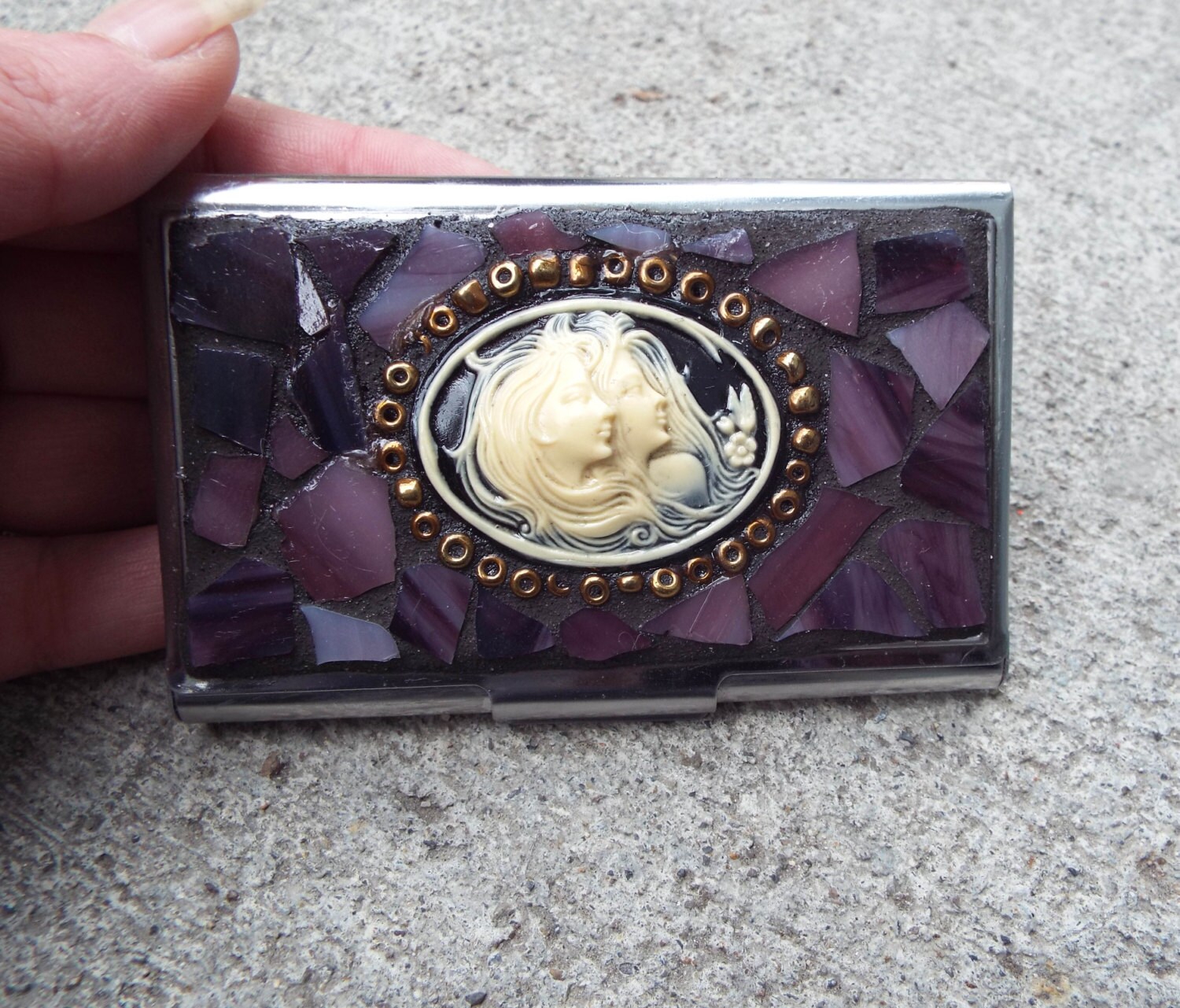 Business Card Holder Lady Business Card by PiecesofhomeMosaics