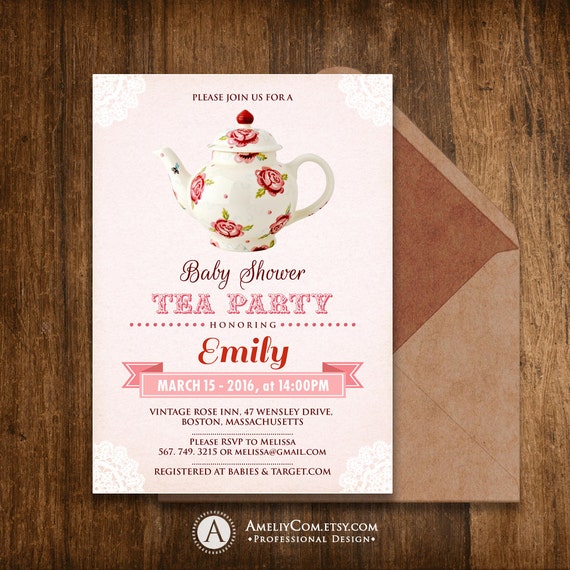 Girl Baby Shower Invitations Printable Tea Party Baby Shower