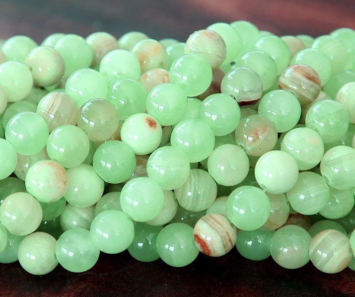 Flower Jade Beads Celadon Green 8mm Round 15 inch Strand