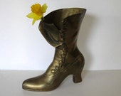 SALE, Large Solid Vintage Brass Ladies Boot, Living and Home, Home decor, Mid Century Vase, gift idea