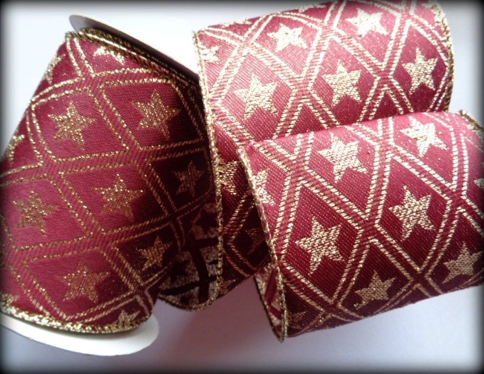 star diamond extra wide wired ribbon gold burgundy 4 inch star diamond extra wide wired ribbon gold burgundy 4 inch