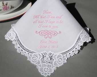Personalized Wedding Handkerchiefs Embroidered to Mother of Bride (Monogram / Custom) #4301