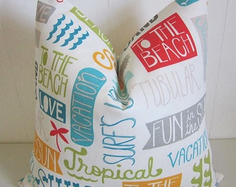 Summer Script Beach Indoor Outdoor Pillow Cover Novelty Fun Sayings Decorative Throw Pillow Nautical Sun Sand Surf Words Pillow Cover