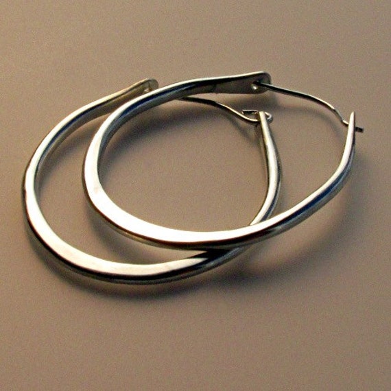 Thick Silver Hoops Hammered Hoops Large by KDTwistedElements