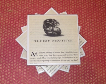 SALE Not so perfect, Harry Potter Coasters with Chapter Illustrations, Tile, Set of Four, Felt-Backed