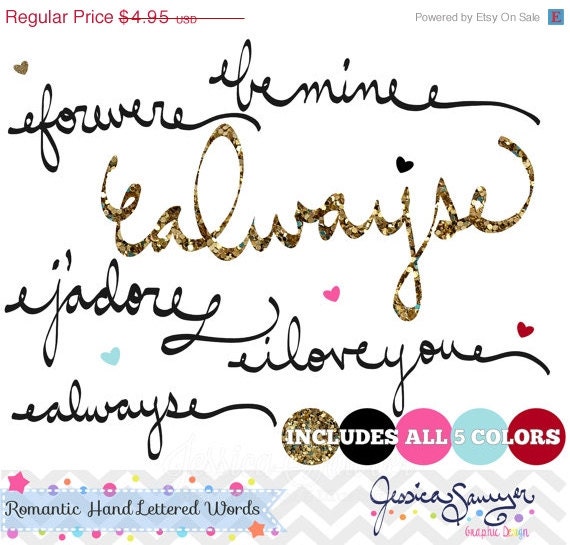 80% OFF - INSTANT DOWNLOAD, romantic hand lettered words, wedding clipart, valentines day clip art, for commercial use, personal use Il_570xn