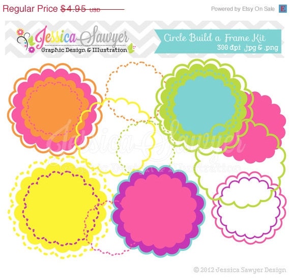 80% OFF - INSTANT DOWNLOAD, build a circle digital frame, round printable tag, scalloped circle, cute frames clipart, for invites, scrapboo Il_570xn