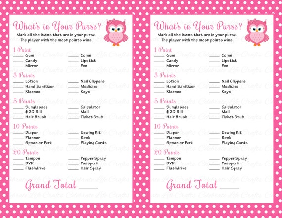 baby below shower 5 CelebrateLifeCrafts What's Game in by Baby Shower Your Purse