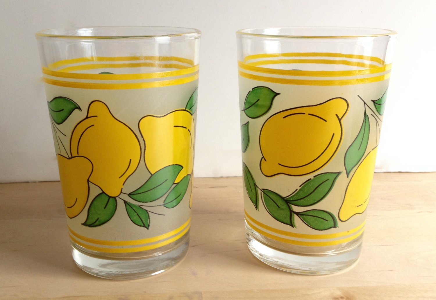 Pair of Vintage Lemonade Glasses Set of Two Lemon Design