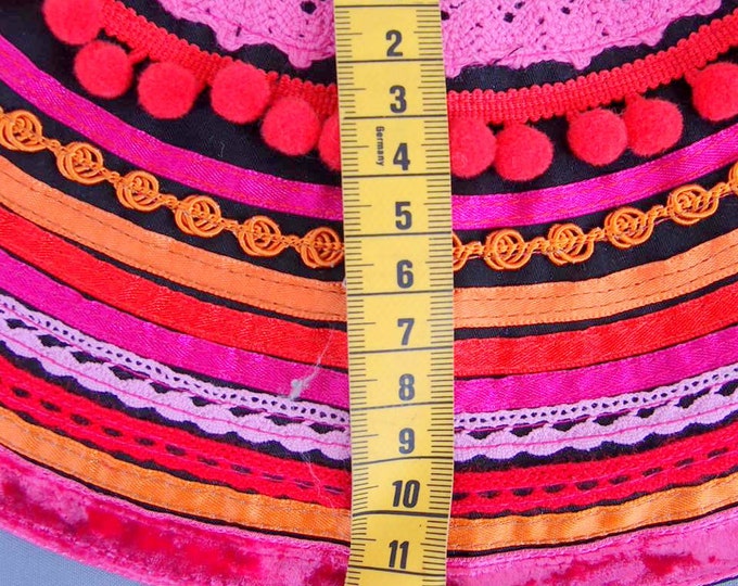 Pink Orange Ethnic Necklace, Statement Fuchsia Tribal Collar, Textile Jewelry, gift for her, Folk inspired necklace
