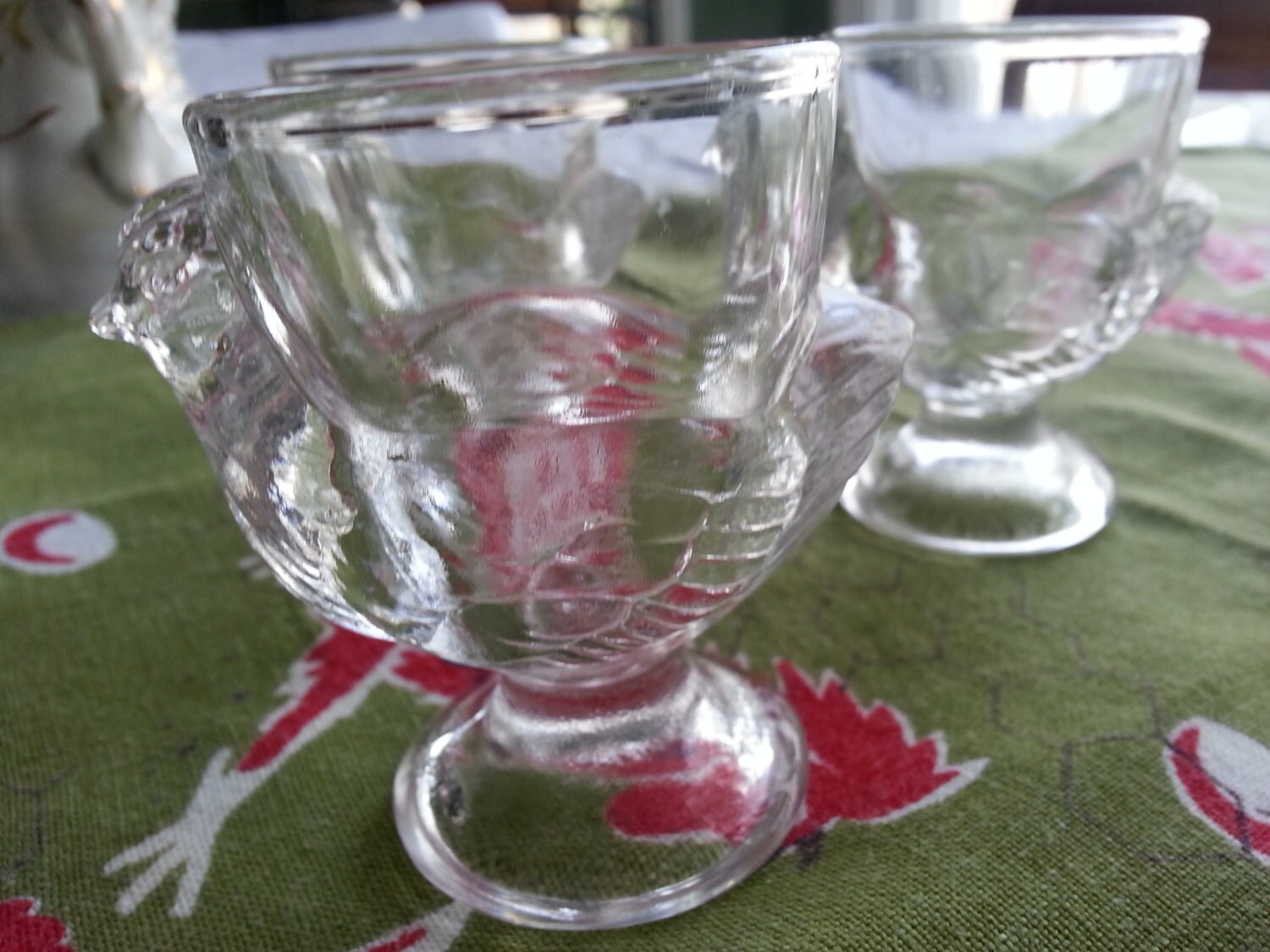 Set of 6 Clear Glass Chicken Egg Cups Lumiarc Chicken Egg