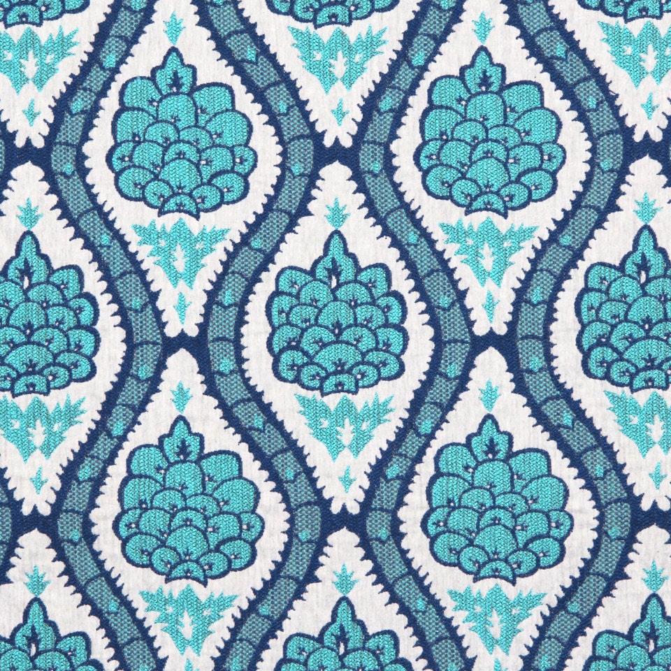 Turquoise and Navy Blue Upholstery Fabric for Furniture