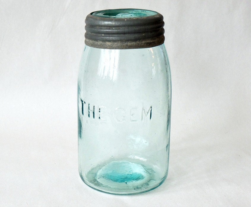 Vintage Glass Canning Jar Gem Aqua Blue 7 inch Collectible