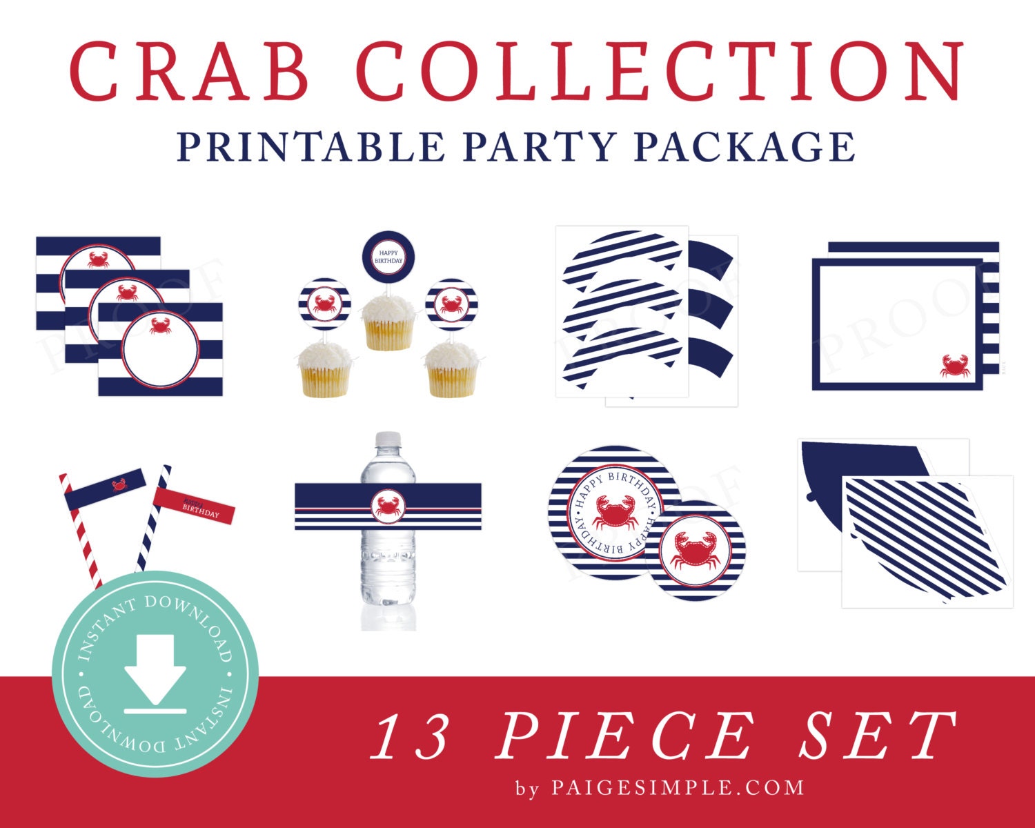 INSTANT DOWNLOAD Crab Printable Party Package Crab Birthday