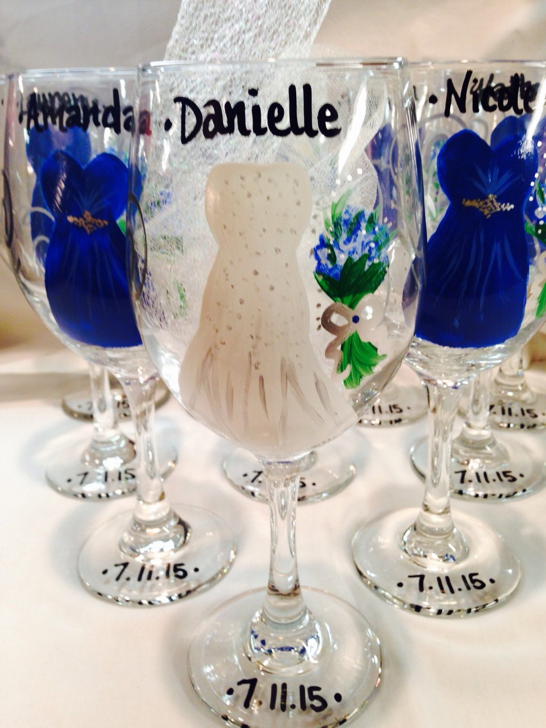 Bridesmaid Glass Wedding Glass Bridal Party Handpainted