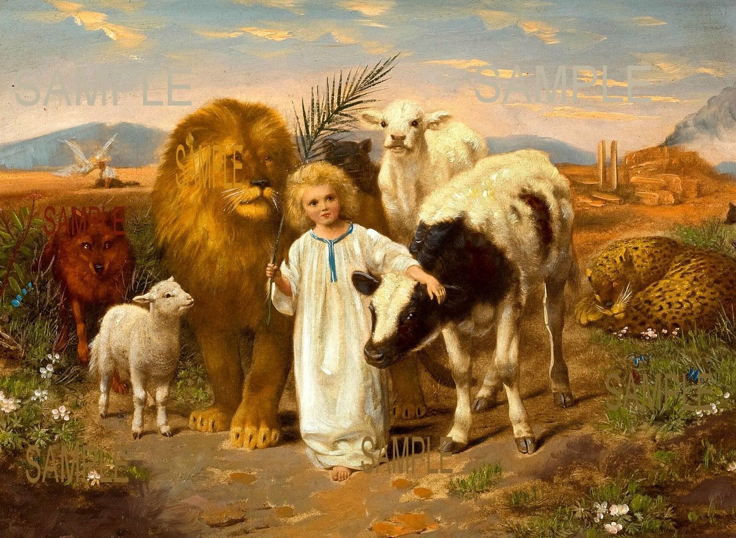 Jesus & animals PEACE Religious print by William Strutt