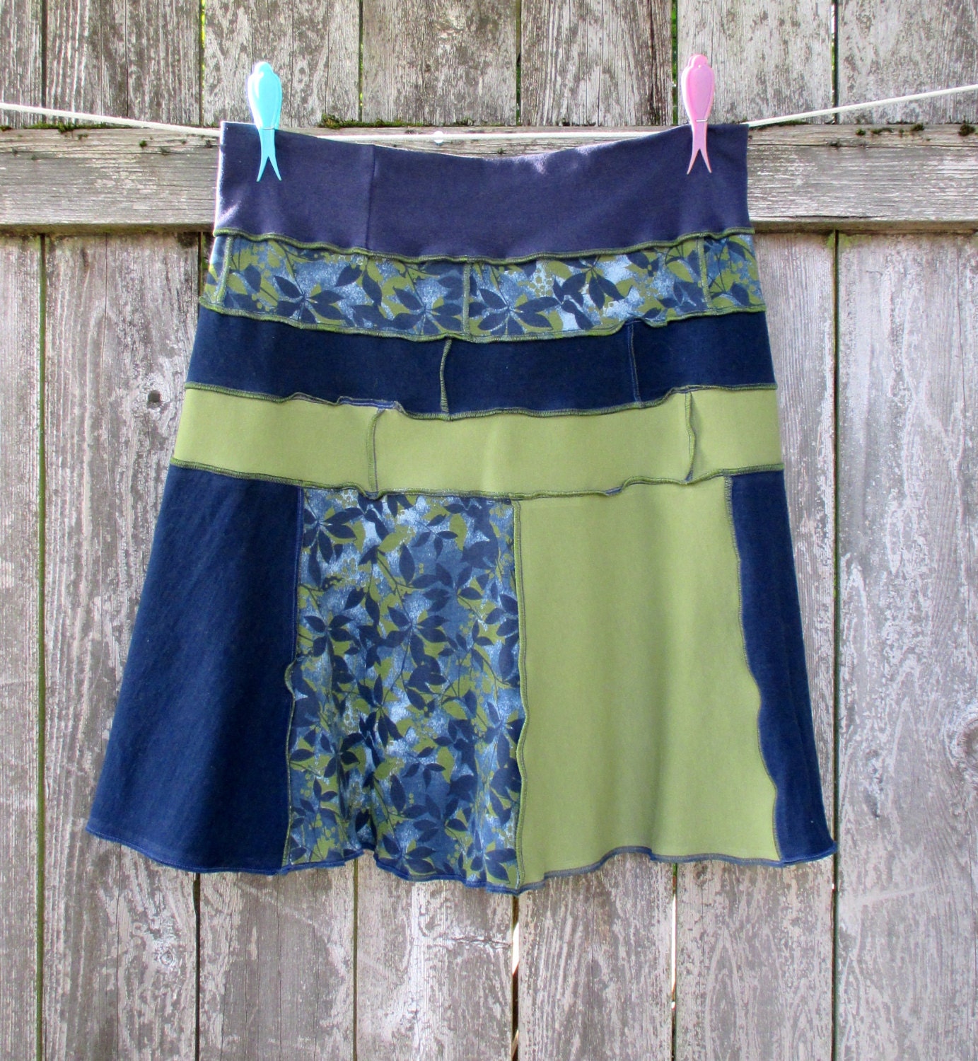 Upcycled Skirt T Shirt Skirt Olive Navy Recycled by ThankfulRose